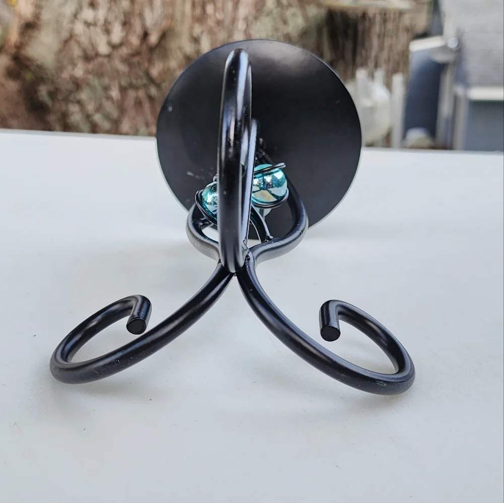 Pillar Wrought Iron Candle Holder‎ With Blue Crystals